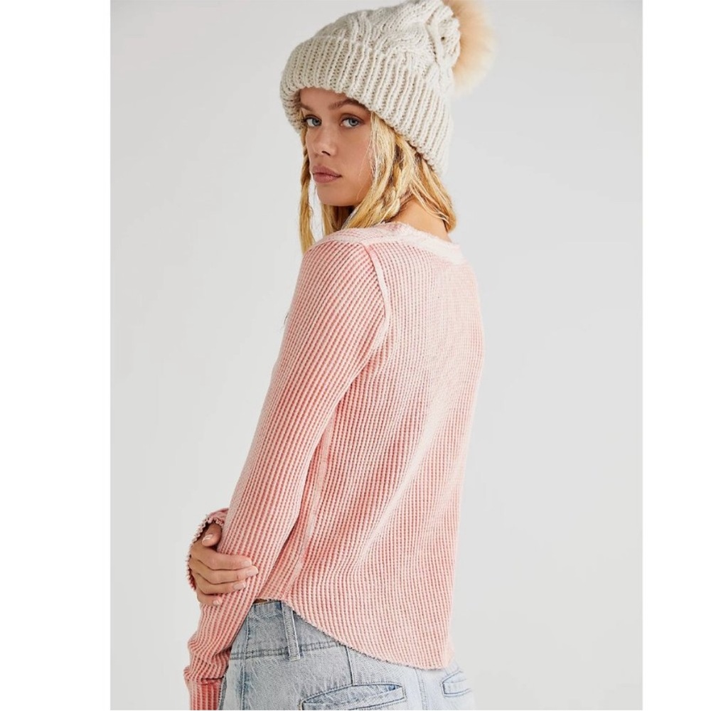 Free People One Colt Pink Ribbed Henley Thermal Top - Picture 3 of 10